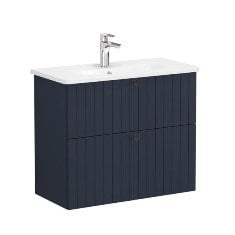 Vitra Root Groove 69259 Lavabo Dolabı, Çift Çekmeceli, Dar, 80 Cm, Mat Lacivert, Yuvarlak Lavabolu